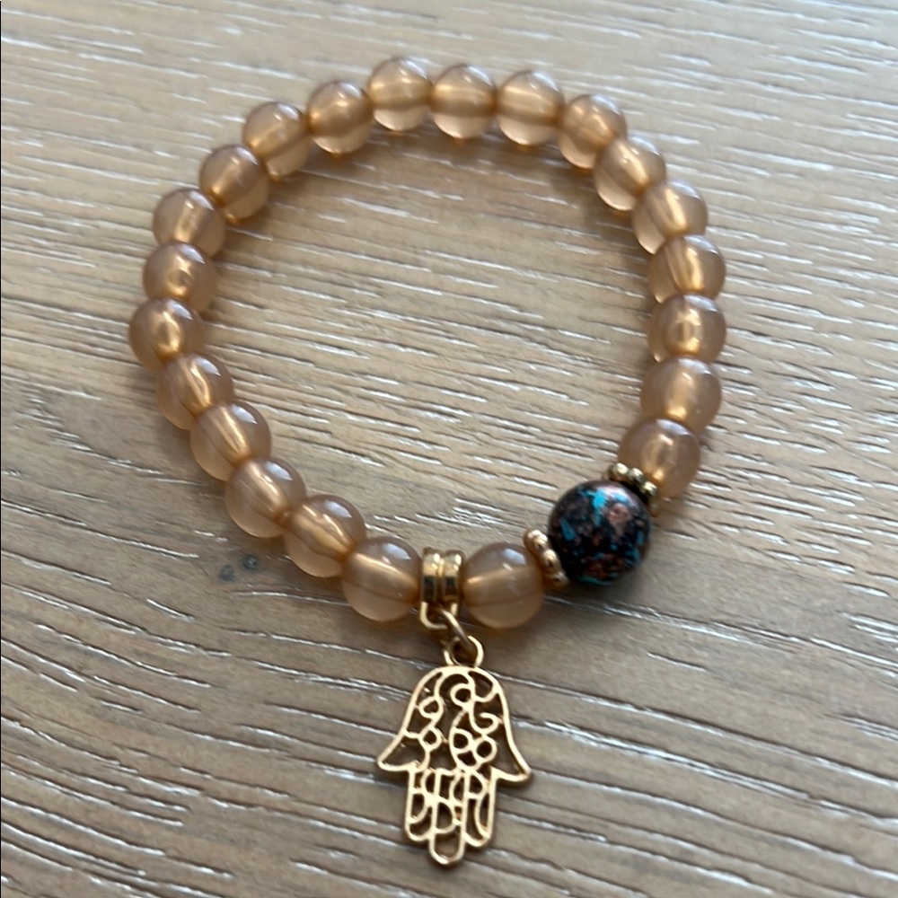 Gold and Brown Hamsa Charm Bracelet